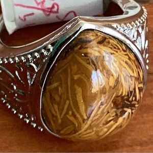 💍  JASPER STONE FOSSIL MIRIAM INDIAN SCRIPT RING  NWOT Sz 7/8